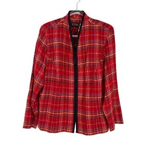 Vintage M.H.M. Red Plaid Zip Front Womens Jacket Sz 18 Lightweight Bouclé Office